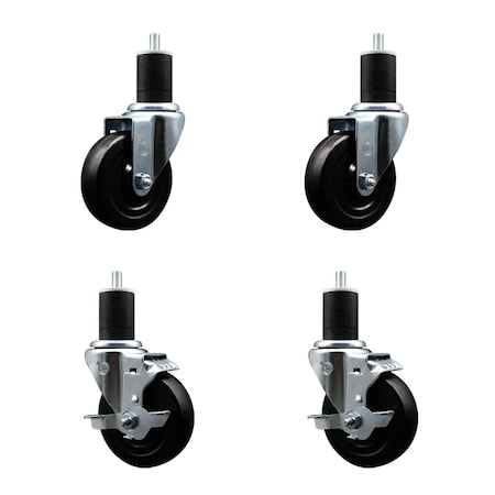 Service Caster 4'' SS Soft Rubber Wheel Swivel 1-3/4'' Expanding Stem Caster Set 2 Brakes, 4PK SCC-SSEX20S414-SRS-2-TLB-2-134